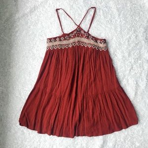 Rust embroidered shift dress
